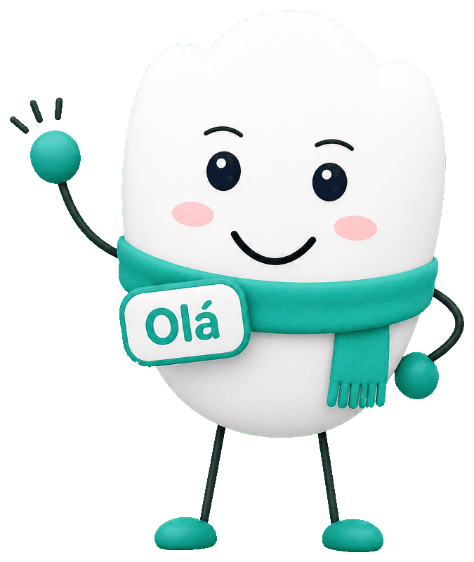 Mascote Dentra acenando Olá